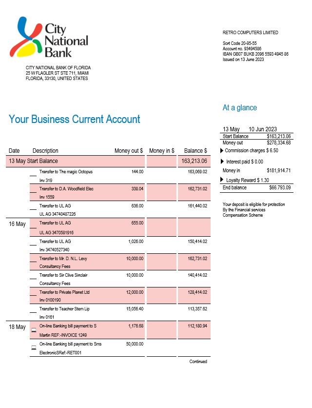  East West Bank firm account statement 